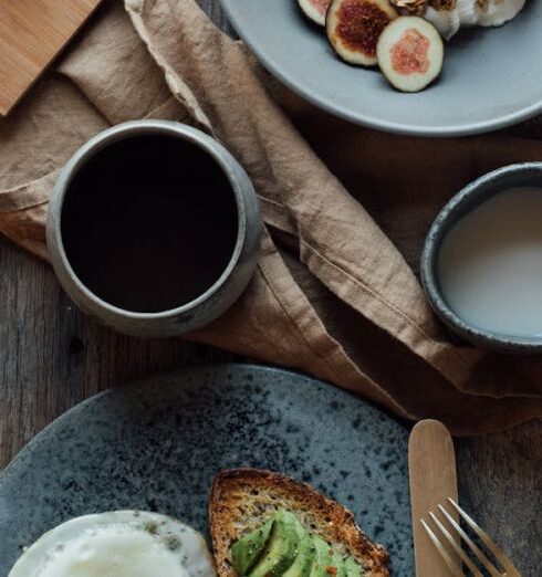 Diet - Served healthy breakfast on wooden table