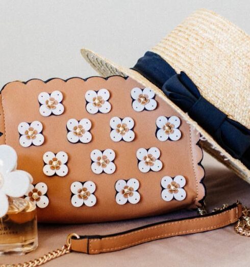 Accessories - Brown Sun Hat On Brown And White Floral Sling Bag