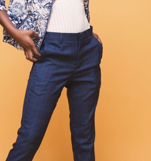 Trousers - Woman in Blue and White Jacket and Blue Dress Pants