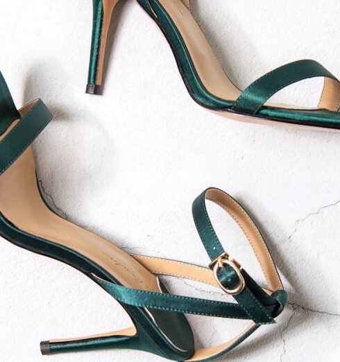 Heels - Green and Brown Peep Toe Heeled Sandals