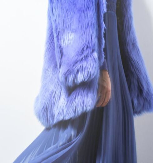 Dress - Woman Wearing Blue Fur Coat And Dress