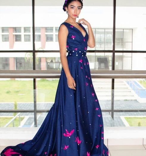 Gown - Woman Wearing Blue Floor Length Gown