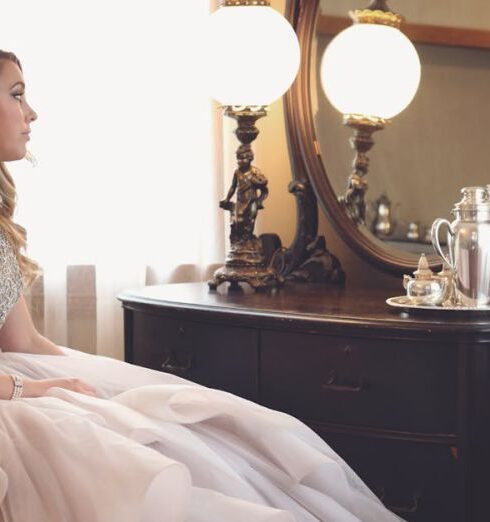 Dress - Woman Wearing Gown Looking at Mirror