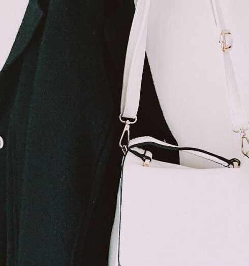 Jacket - White Leather Crossbody Bag And Black Parka Coat