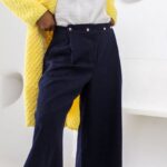 Trousers - Woman With Yellow Cardigan and Black Pants