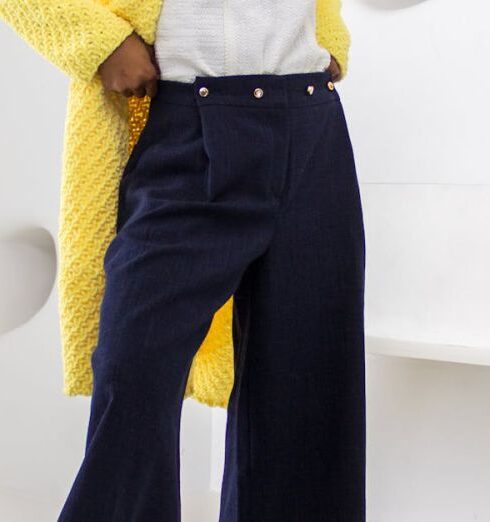 Trousers - Woman With Yellow Cardigan and Black Pants