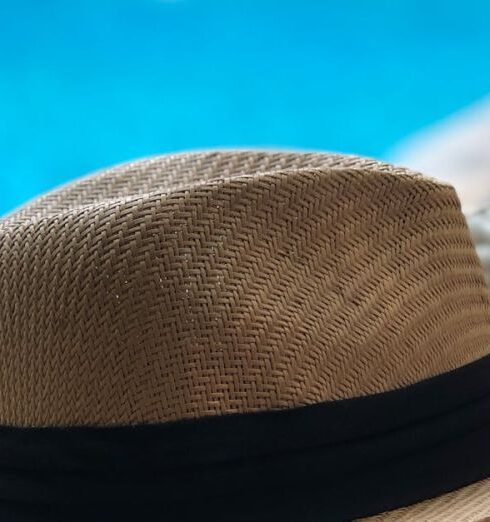 Hats - Beige And Black Hat Near Swimming Pool