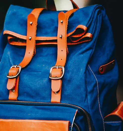 Bag - Blue and Brown Backpack on the Ground