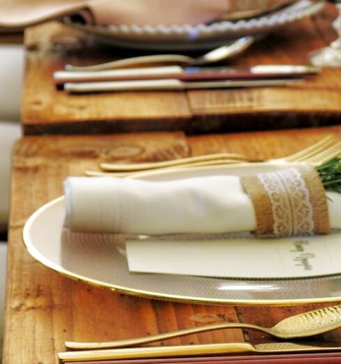 Lunch - Close-up Photo of Dinnerware Set on Top of Table With Glass Cups