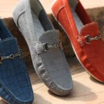 Shoes - Three Unpaired Red, Gray ,and Blue Horsebit Loafers