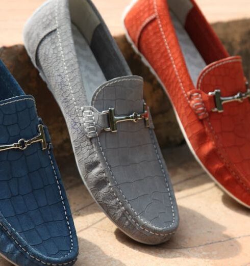 Shoes - Three Unpaired Red, Gray ,and Blue Horsebit Loafers