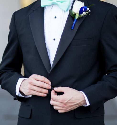 Tuxedo - Man Wearing Black and Teal Tuxedo