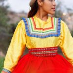 Attire - Peruvian girl with traditional dress in Cayma, Arequipa.