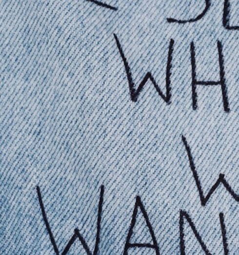 Denim - Blue Denim Collared Top With We See What We Want Text Overlay