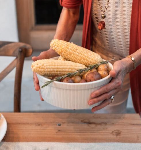 Cardigans - Corn in White Ceramic Bowl