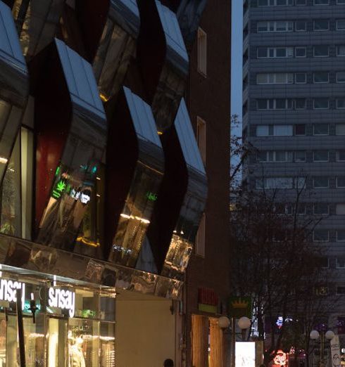 Fashion Boutiques - Street in City in Poland at Night