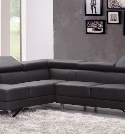 Furniture - Black Fabric Sectional Sofa Near Glass Window