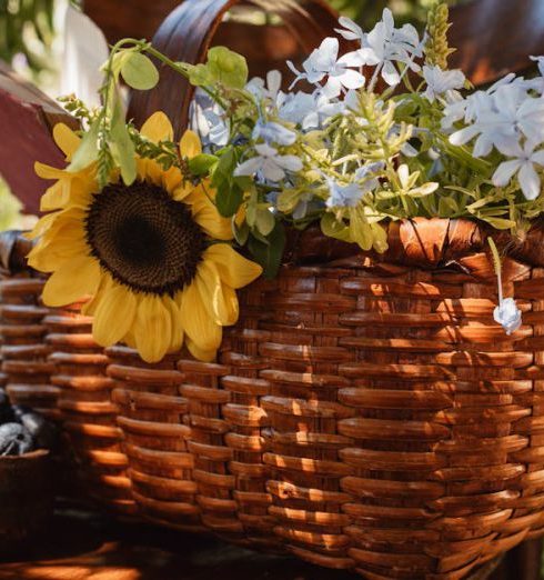 Home Décor - Picnic Basket with Flowers on Table