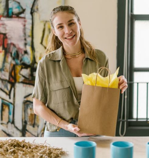 Gift Shops - A Woman Holding a Brown Paper Bag