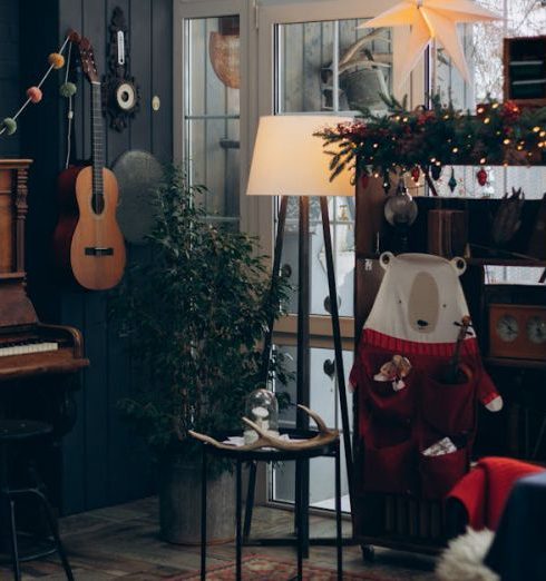 Music Gifts - Living Room with Piano and Christmas Decorations