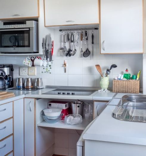 Home Appliances - White Wooden Kitchen Cabinet