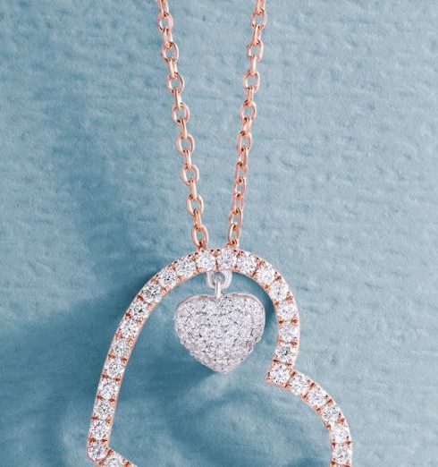 High-End Jewelry - Close-Up Shot of a Diamond Heart Necklace