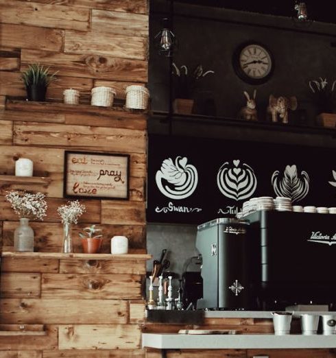 Coffee Shops - Assorted Decors With Brown Rack Inside Store