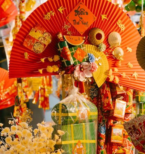 Souvenirs - A Market Stall with Traditional Decorations in Vietnam