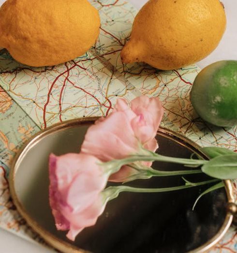 Retro Kitchenware - Flowers and Fruits on a Table