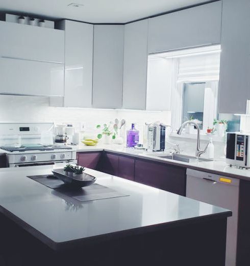 Home Appliances - Rectangular White Island Table in Kitchen