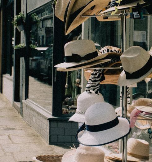 Window Shopping - View of Hats on Display in Front of the Celtic Hat Company in Conwy, Wales