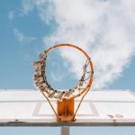 Sports Gear - Basketball hoop with blue sky background