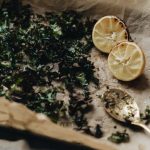 Herbs - Fired Herb with Lemon and Spoon on Paper