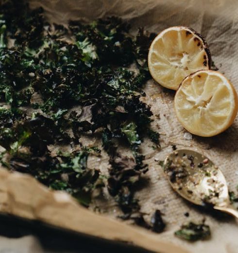 Herbs - Fired Herb with Lemon and Spoon on Paper