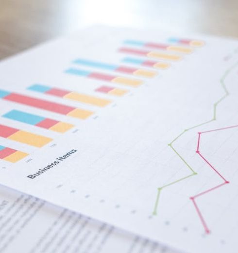 Analytics - A close-up view of a business document with charts and graphs on a wooden desk.