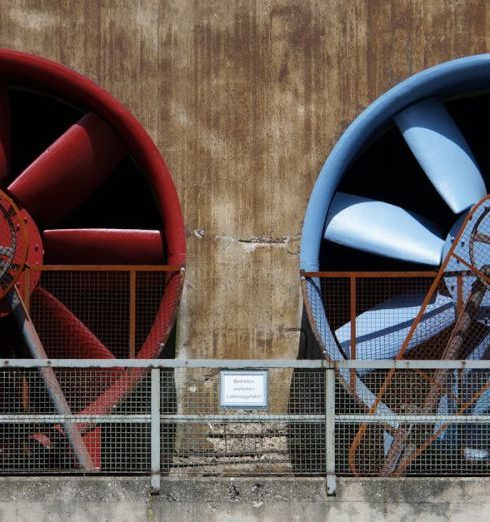 Ventilation - Red and Blue Industrial Exhaust Fans