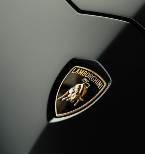 High-Performance - Lamborghini Logo badge on Hood of Black Glossy Sports Car