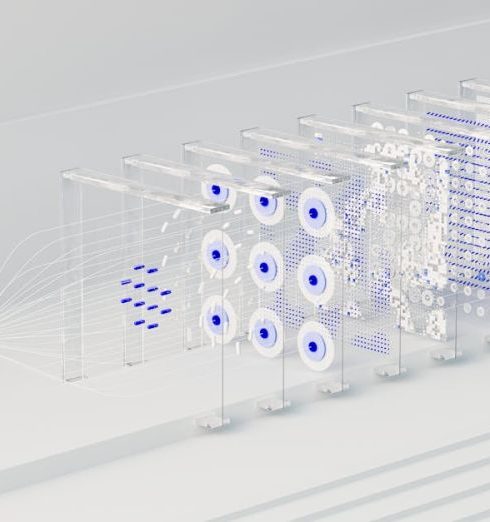 Reward System - Visual abstraction of neural networks in AI technology, featuring data flow and algorithms.