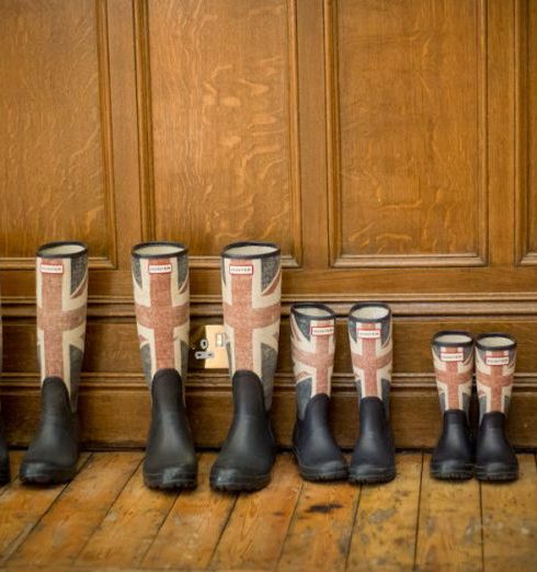 Mudroom - Black Red and Blue England Flag Print Rain Boots