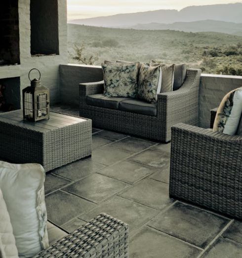 Outdoor Living Room - Sofa Set Near the Fireplace