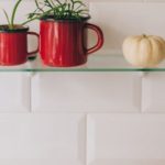 Cooking Utensils - Red Ceramic Mug on White Wooden Shelf