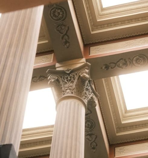 Skylights - Intricate architectural columns with detailed patterns in an Istanbul building.