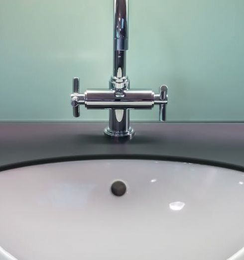 Bathroom Sink - Black and White Vanity Top With Stainless Steel Faucet