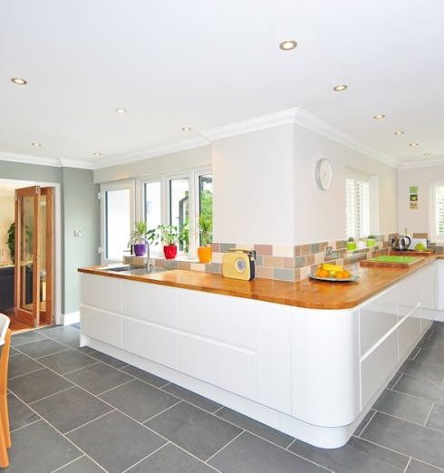 Floor Tiles - Brown and White Wooden Kitchen Island