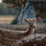 Feeding Station - Brown Deer Standing on Brown Grass Field