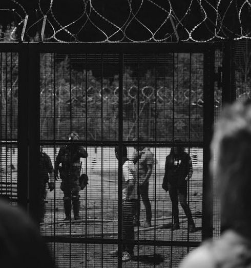 Security Fences - People Standing Near the Metal Fence