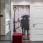 Closet Dividers - Corridor interior with closet with mirrored doors and pouf