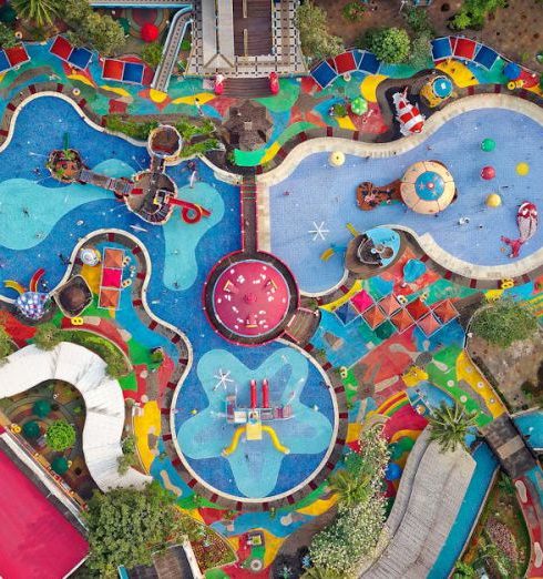 Play Area - Bird's-eye View of Swimming Pool and Slides