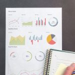 Market Research - Overhead view of a business desk with charts and a laptop, ideal for data analysis concepts.