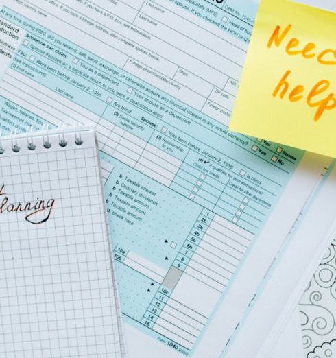 Tax Planning - Tax documents and a note suggest tax planning and assistance needs.